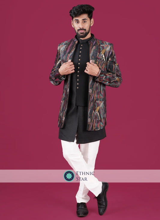 Designer Black Jacket Style Indowestern In Imported