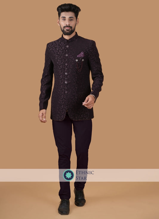 Wine Thread Embroidered Imported Fabric Jodhpuri Suit