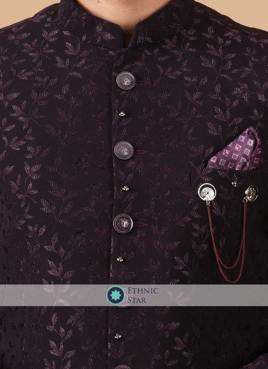 Wine Thread Embroidered Imported Fabric Jodhpuri Suit