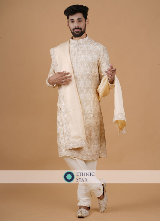 Festive Wear Golden Kurta Pajama In Silk