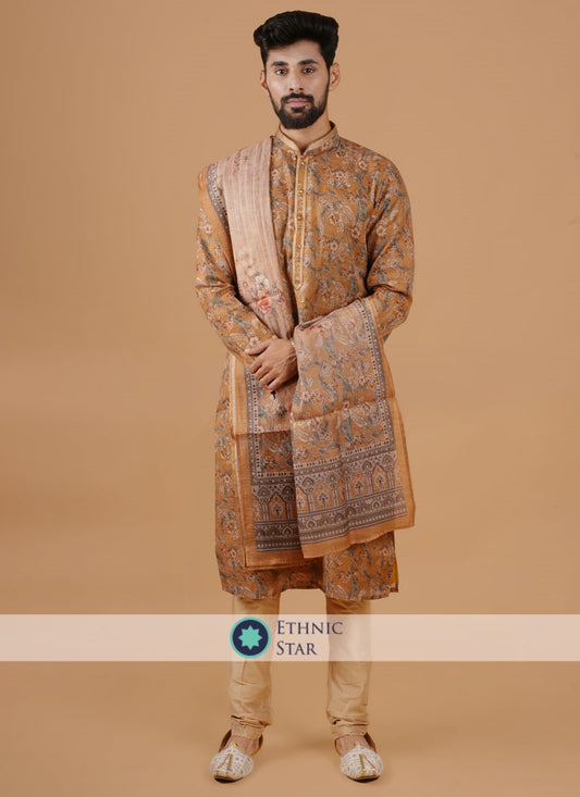 Wedding Wear Mustard Yellow Kurta Pajama With Duatta