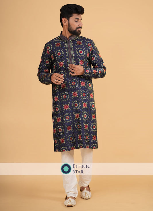 Navy Blue Readymade Silk Kurta Pajama