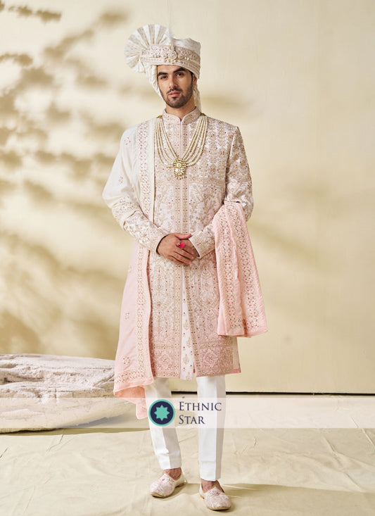 Shaded Color Embroidered Sherwani Set In Silk