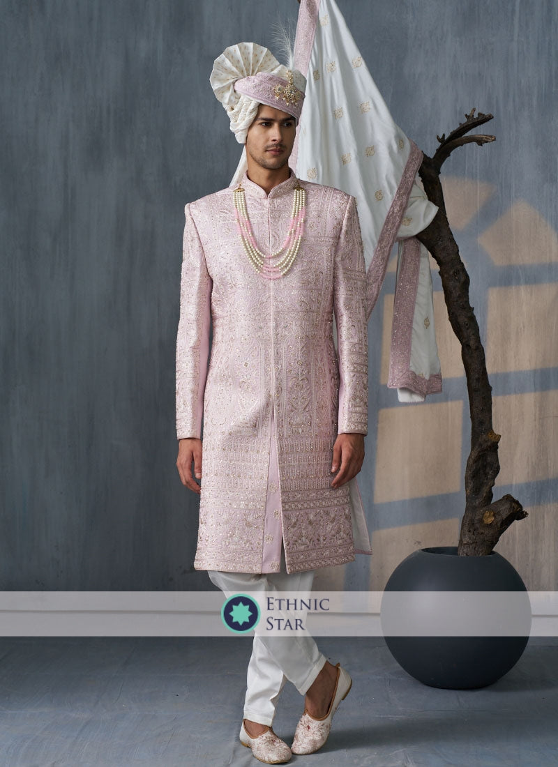 Silk Embroidered Sherwani For Men