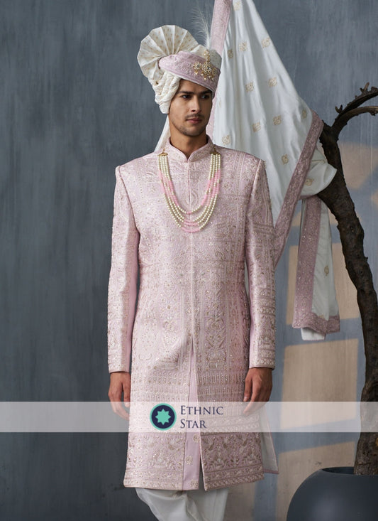 Silk Embroidered Sherwani For Men