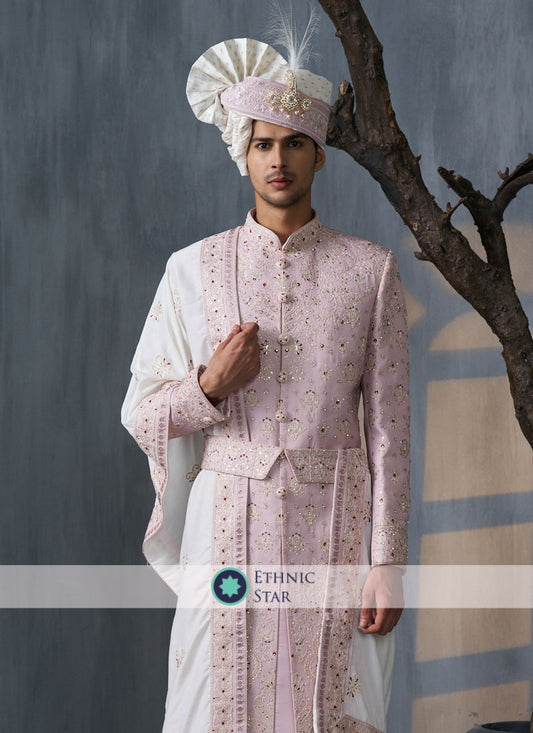 Wedding Wear Groom Embroidered Pink Sherwani