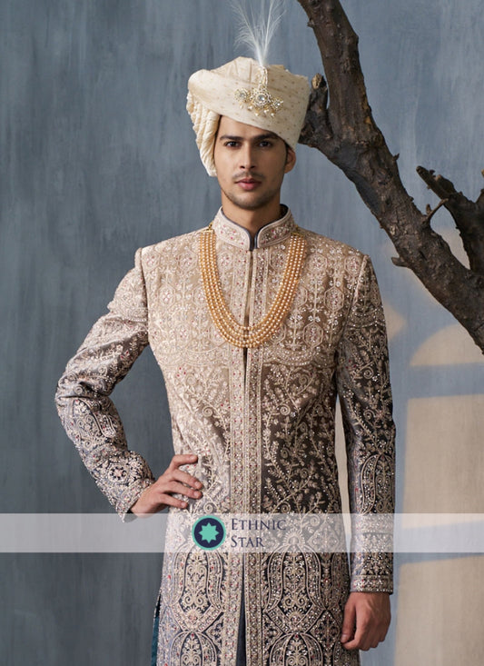 Designer Heavy Embroidered Shaded Color Velvet Sherwani