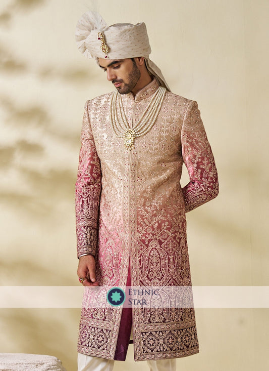 Heavy Embroidered Velvet Sherwani In Purple