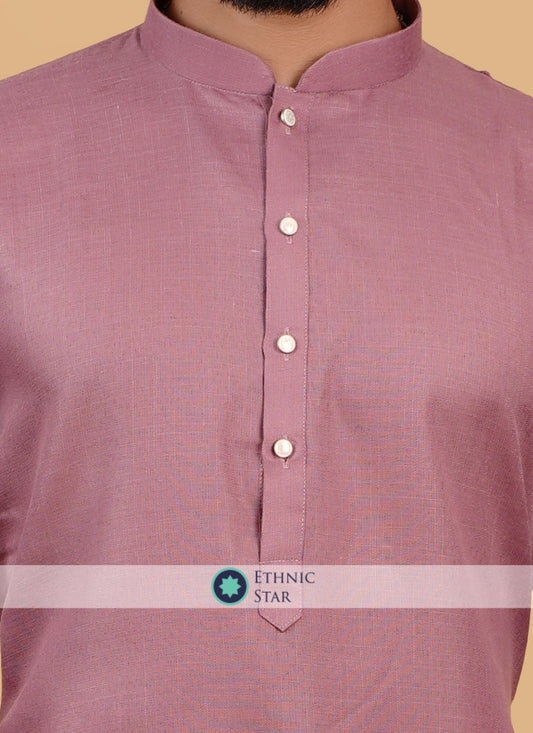 Onion Pink Cotton Kurta Pajama For Festive