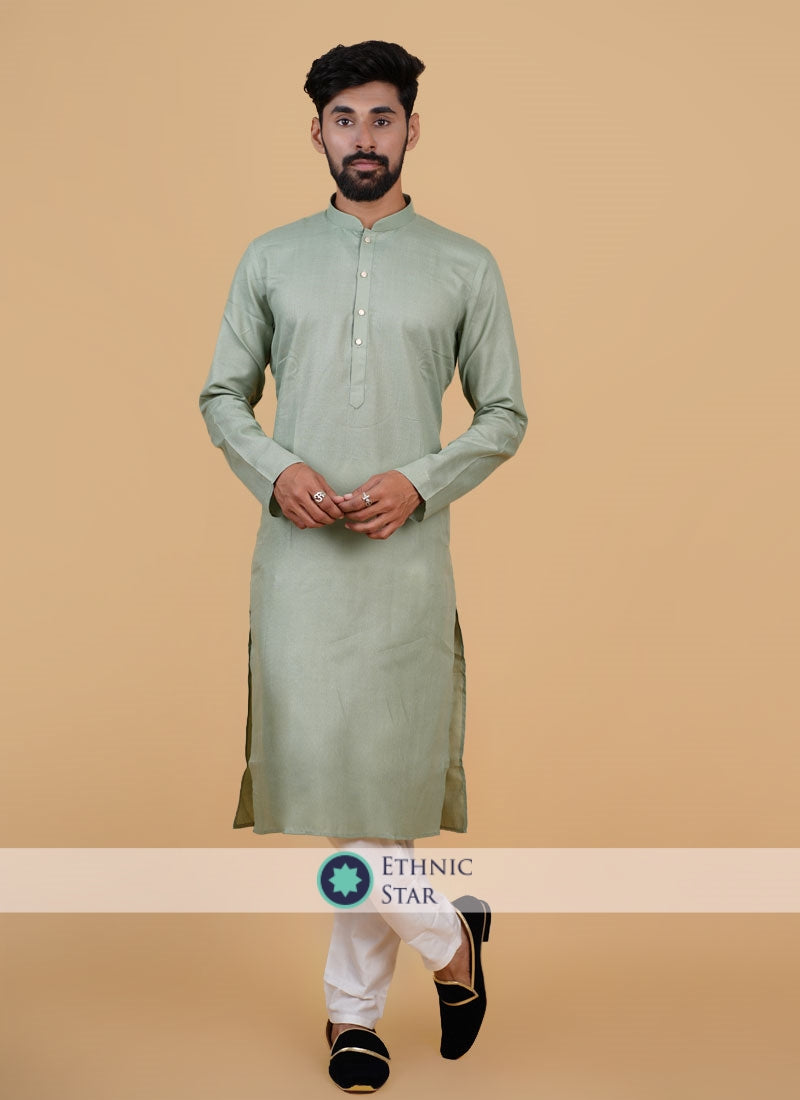 Pista Green Readymade Kurta Pajama In Cotton