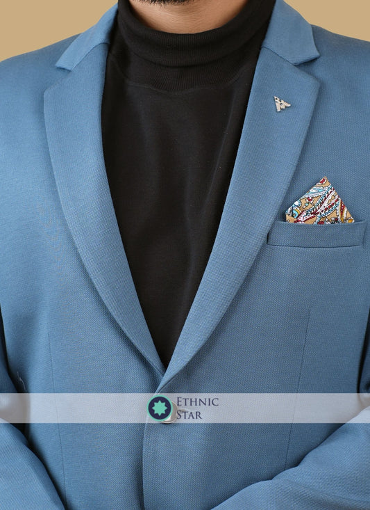 Festive Wear Peacock Blue Blazer For Men