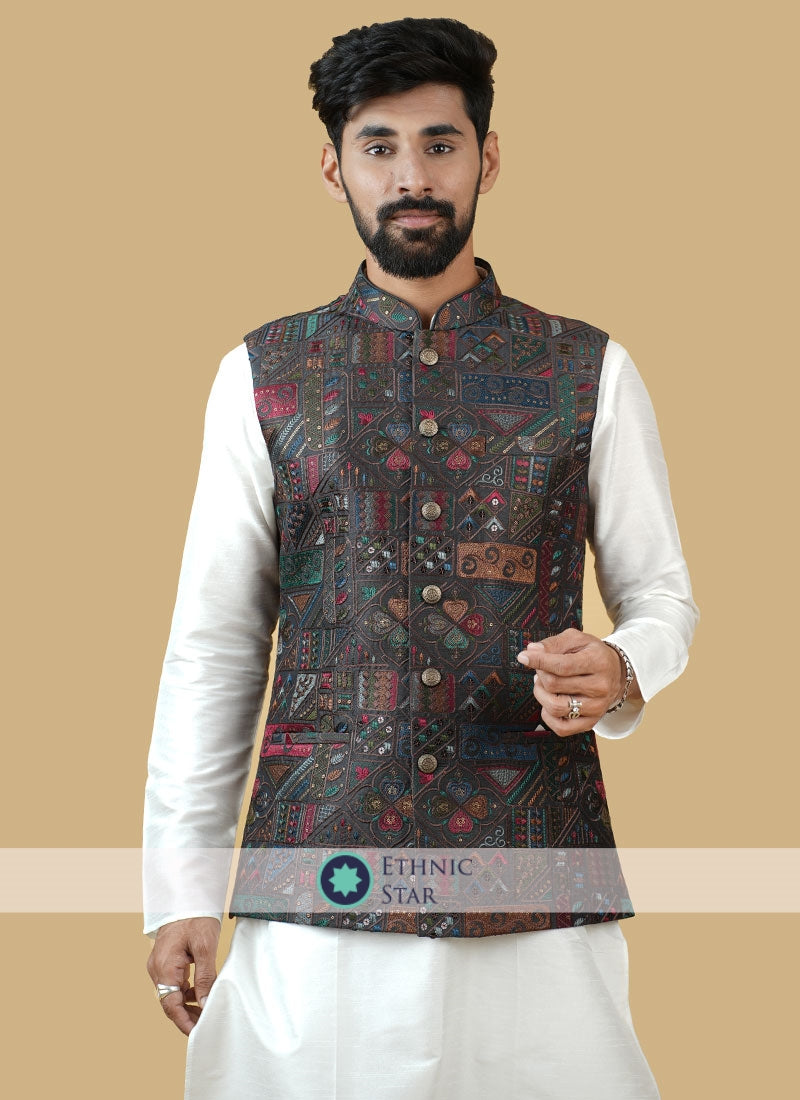 Embroidered Silk Nehru Jacket For Wedding