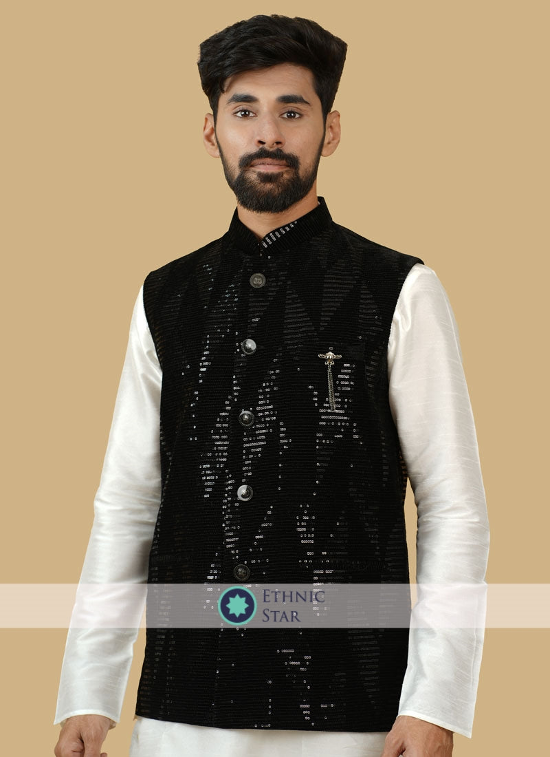 Black Velvet Readymade Nehru Jacket