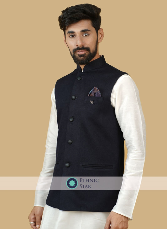 Blue Wedding Wear Readymade Nehru Jacket