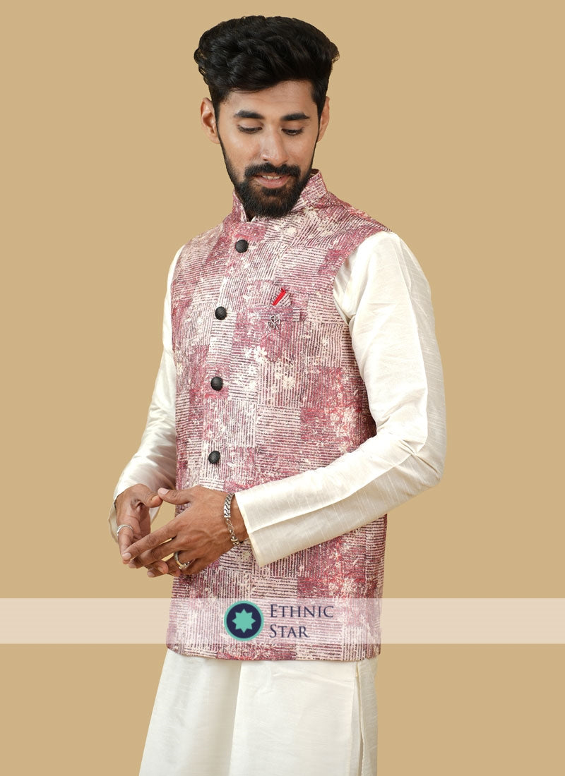 Maroon Silk Readymade Nehru Jacket