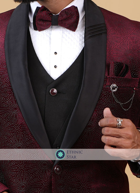 Maroon Party Wear Tuxedo Set In Imported Fabric