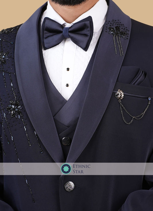 Designer Party Wear Blue Imported Tuxedo Set