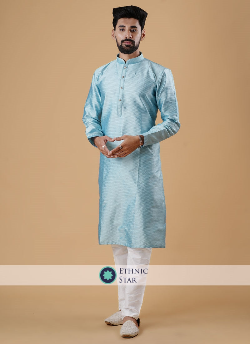 Aqua Color Kurta Pajama In Silk