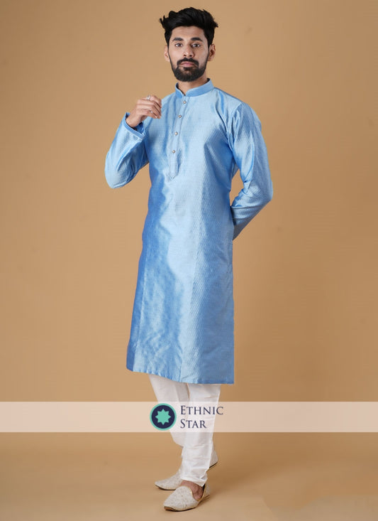 Blue Color Kurta Pajama In Silk
