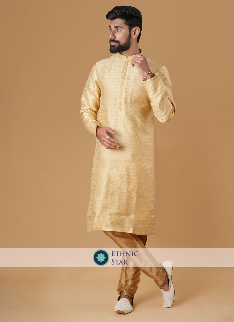 Golden Silk Kurta Pajama For Wedding