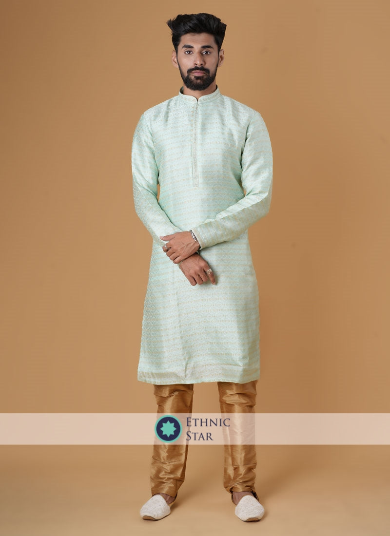 Readymade Kurta Pajama In Aqua Color