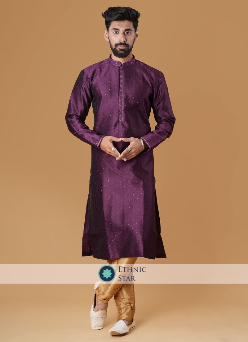 Purple Readymade Silk Kurta Pajama