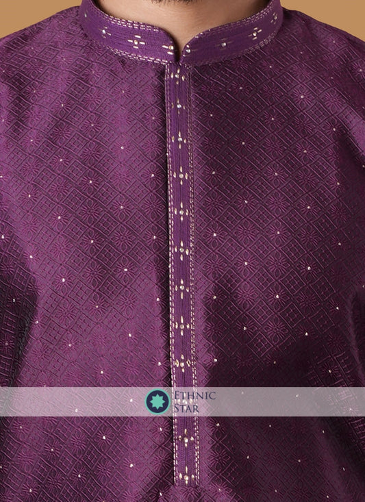 Purple Readymade Silk Kurta Pajama