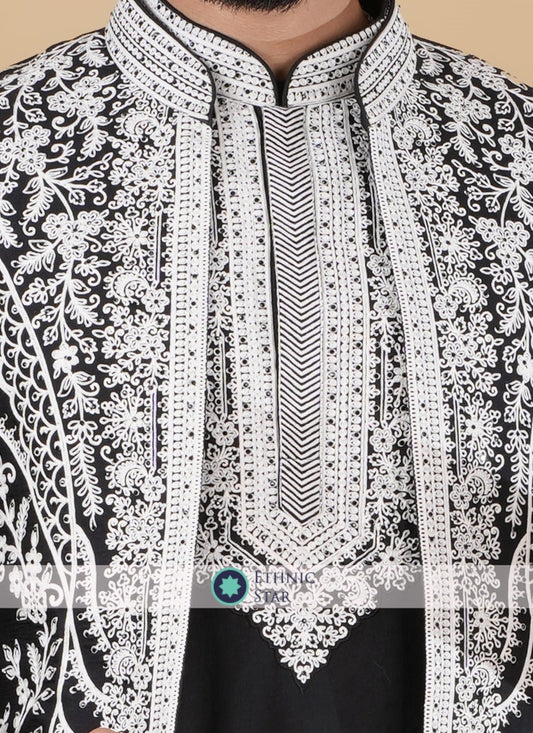 Embroidered Silk Nehru Jacket Set