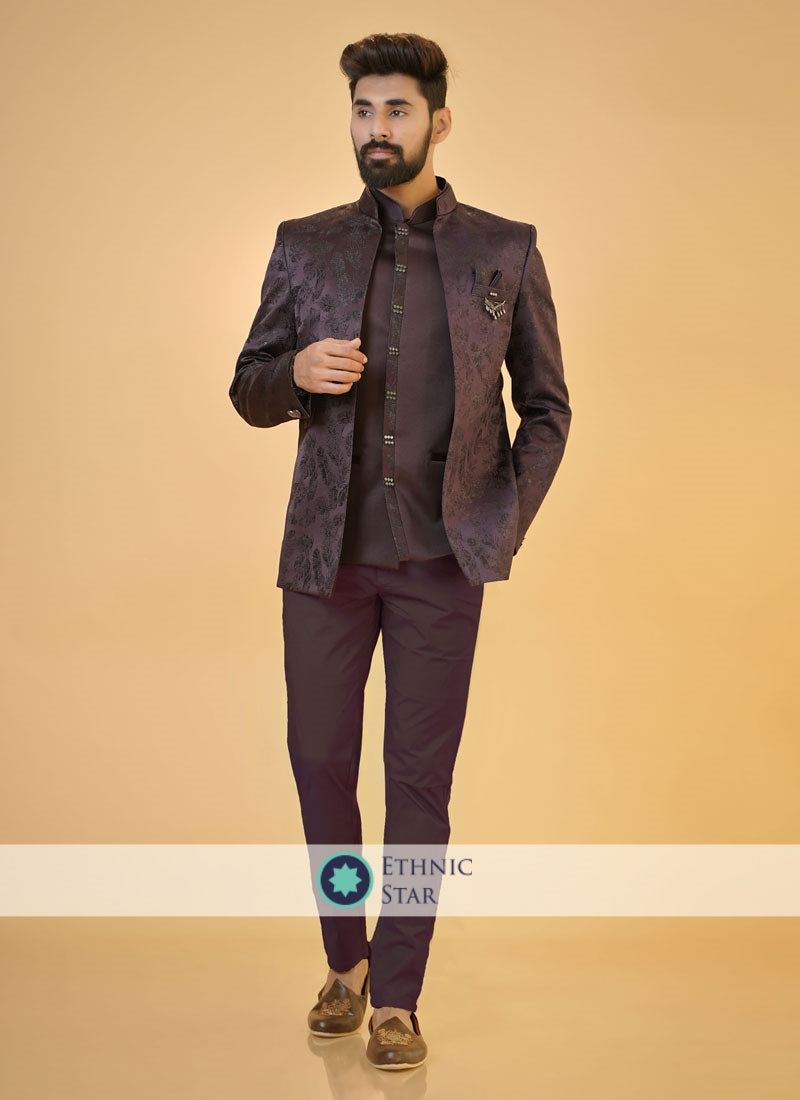 Wine Jacket Style Imported Jodhpuri Suit