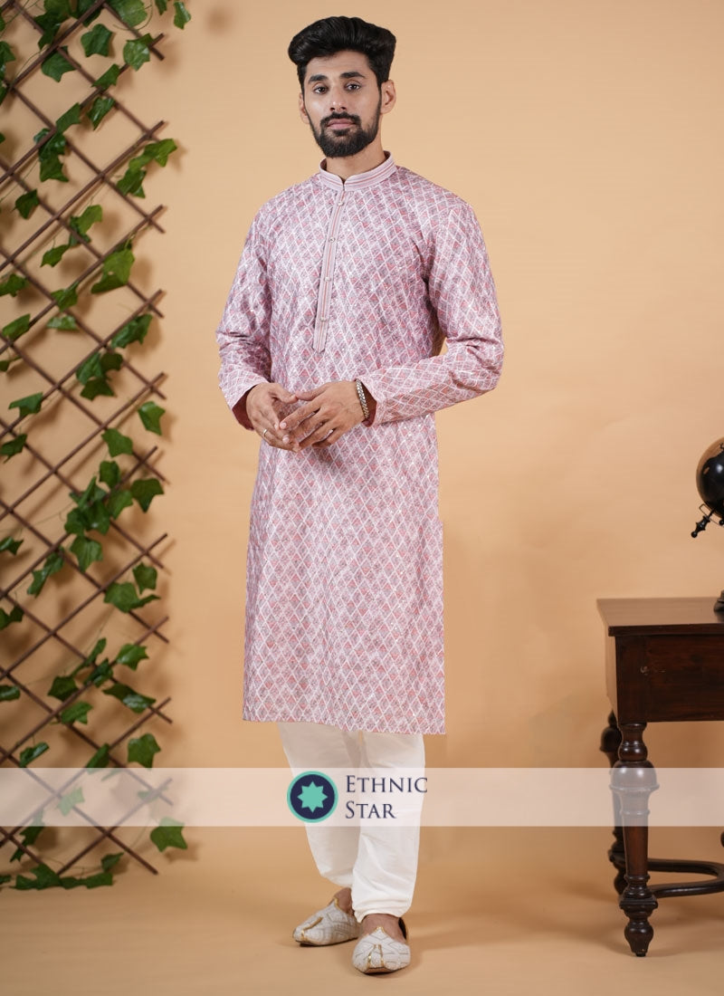 Geometric Print Readymade Pink Kurta Pajama