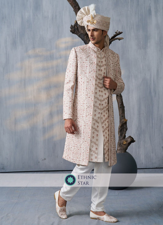 Two Layers Designer Embroidered Work Indian Groom Wear