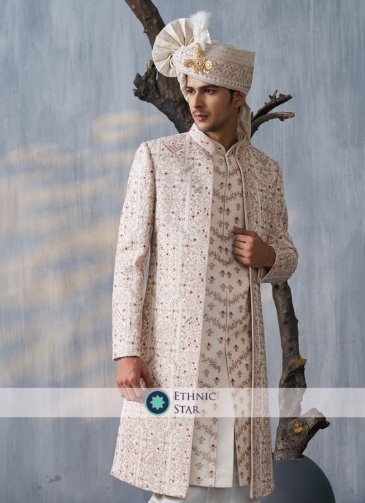 Two Layers Designer Embroidered Work Indian Groom Wear