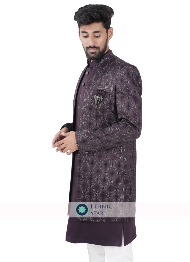 Wine Jacket Style Indowestern Set