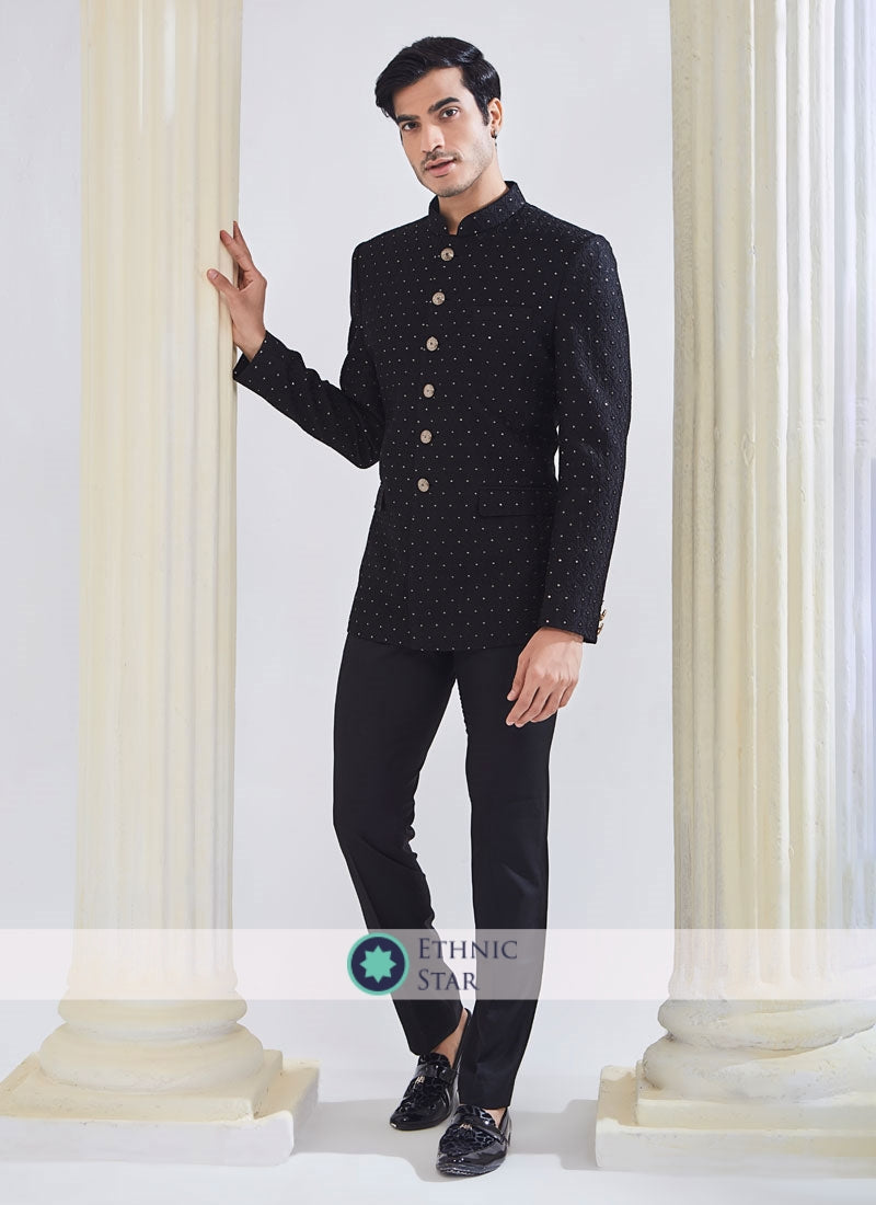 Black Festive Wear Embroidered Jodhpuri Suit