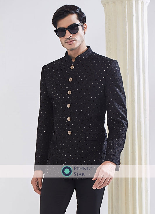 Black Festive Wear Embroidered Jodhpuri Suit