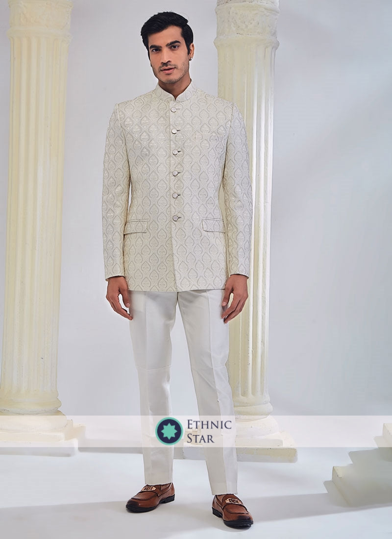 Cream Embroidered Wedding Jodhpuri Suit