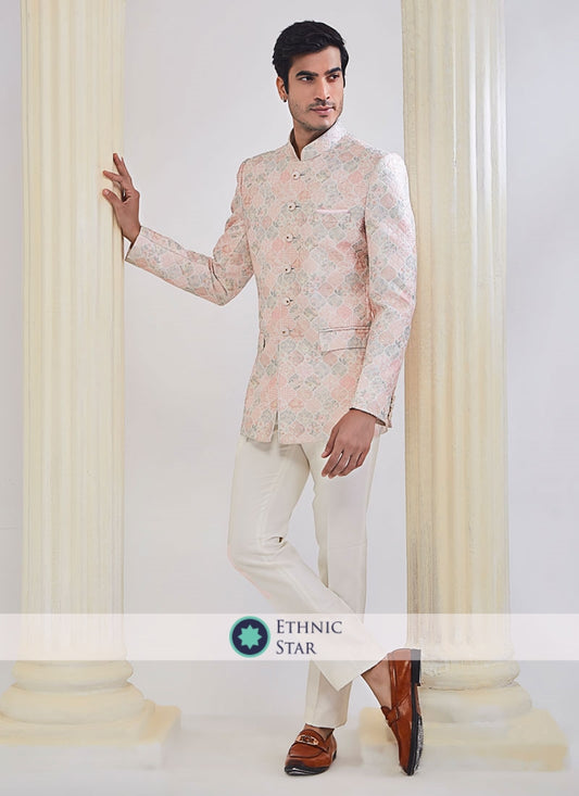 Light Pink And Cream Embroidered Jodhpuri Suit