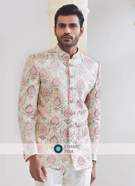 Cream Thread Embroidered Jodhpuri Suit