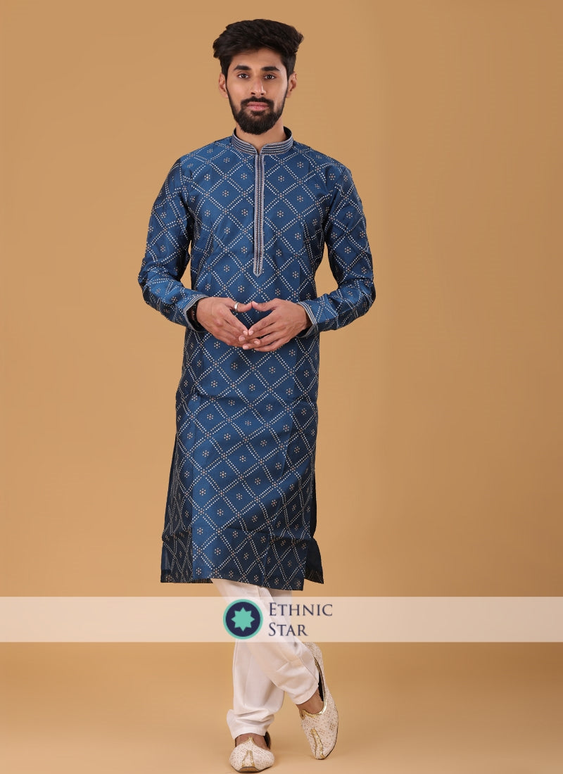 Festive Wear Blue Kurta Pajama