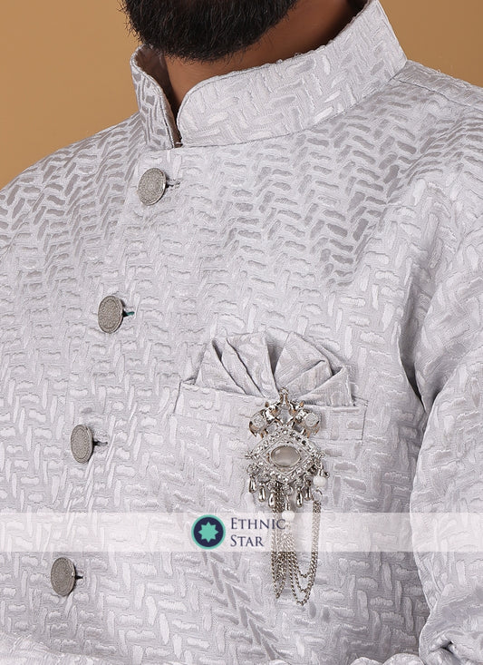 Grey Designer Indowestern In Art Silk Fabric