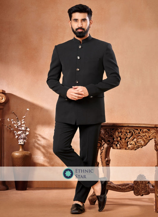 Black Terry Rayon Jhodpuri Suit For Wedding