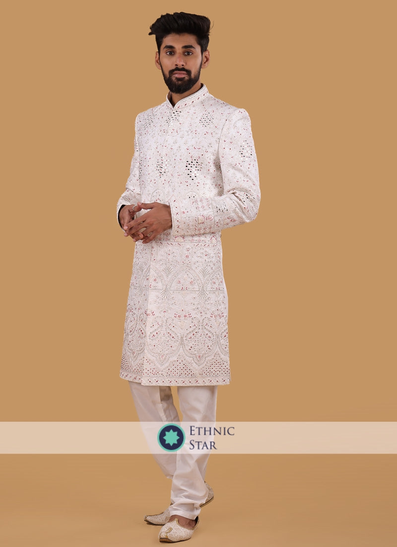 White Designer Sherwani