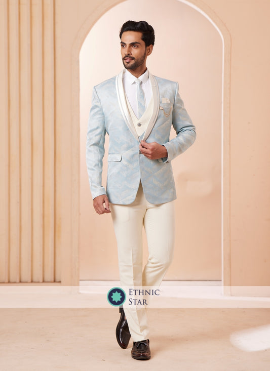 Wedding Wear Imported Fabric Suit In Sky Blue