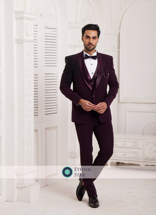 Imported Wine Mens Wear Suit For Wedding