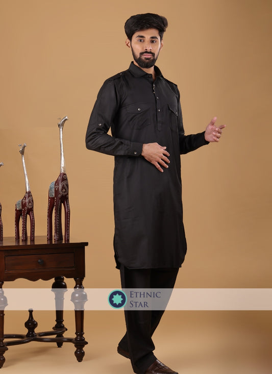 Black Eid Special Pathani Set For Men