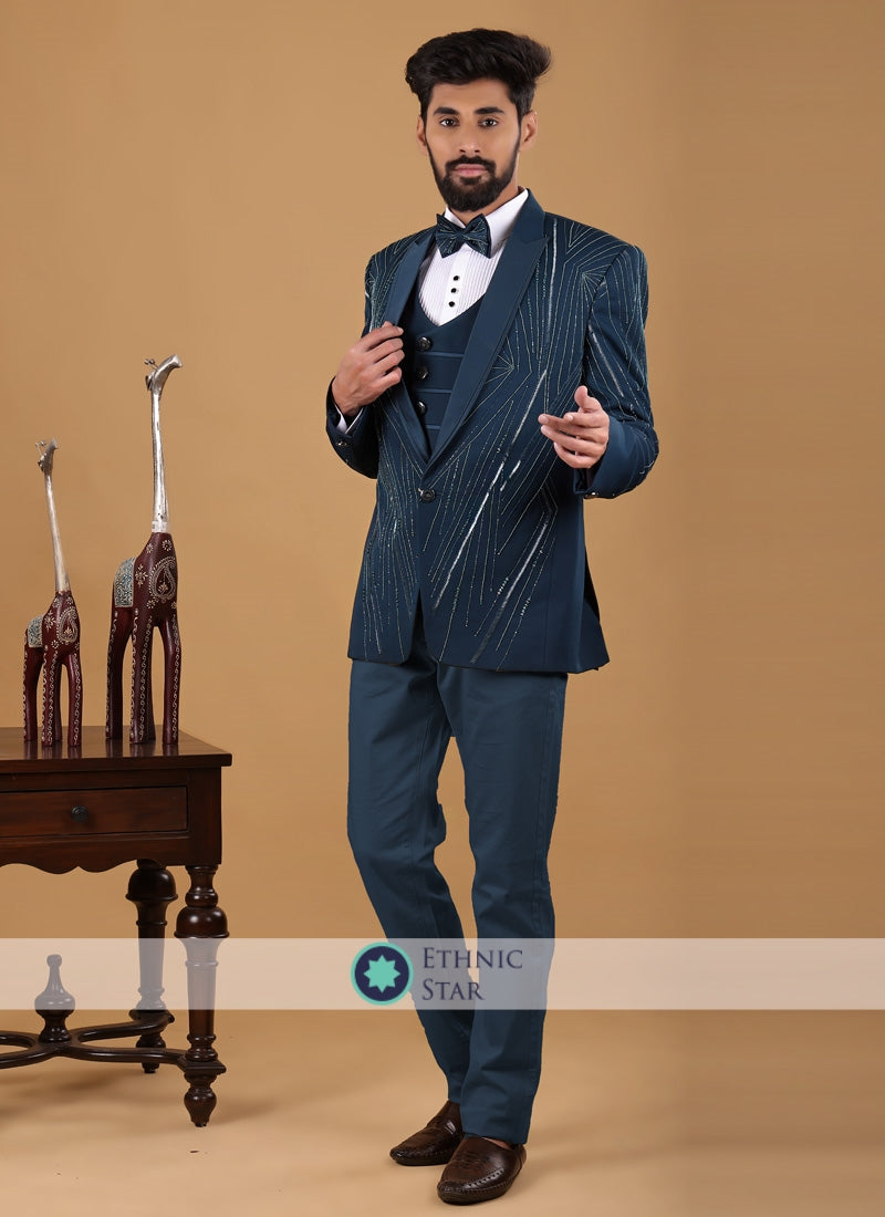 Rama Green Fancy Work Mens Suit