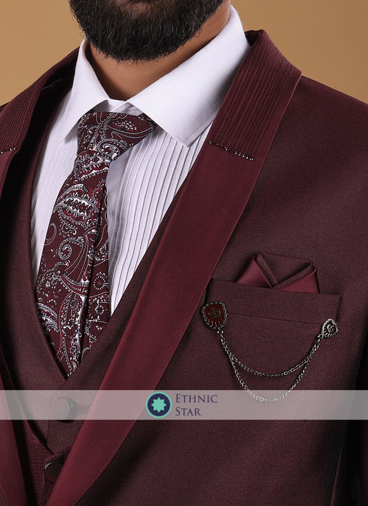 Maroon And White Designer Suit For Men