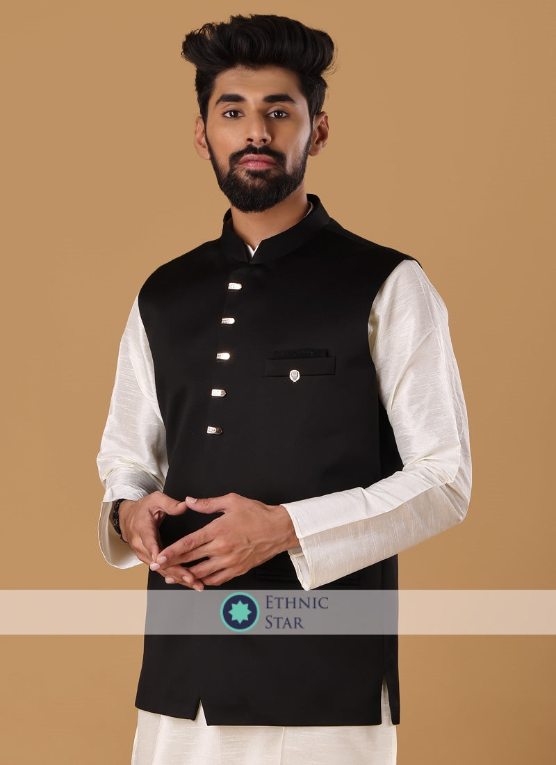 Simple And Sober Black Imported Nehru Jacket