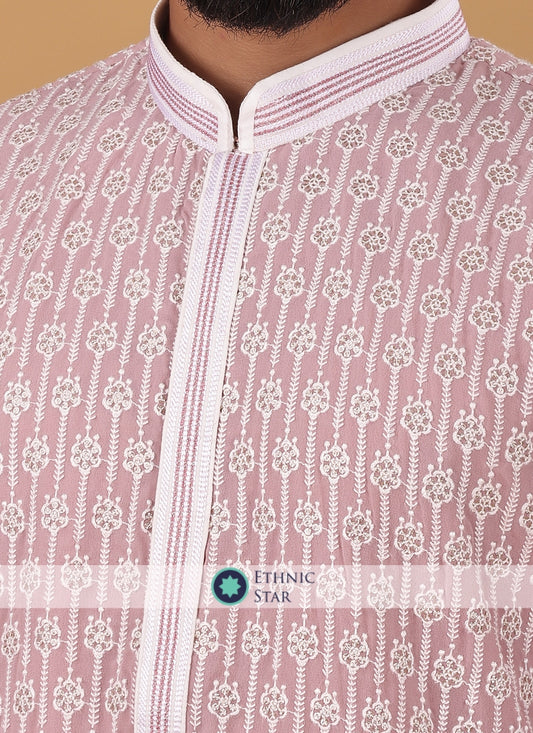 Thread Work Fancy Kurta Pajama In Onion Pink