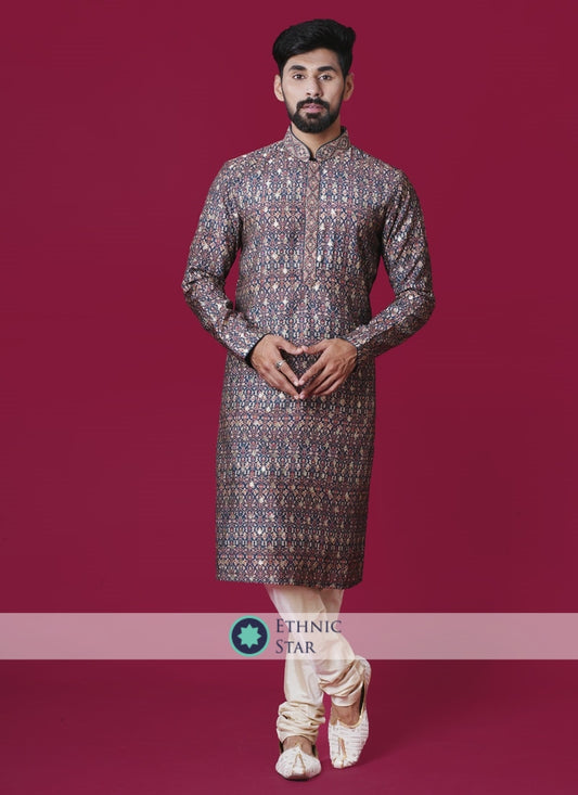 Multi Printed Readymade Kurta Pajama In Silk